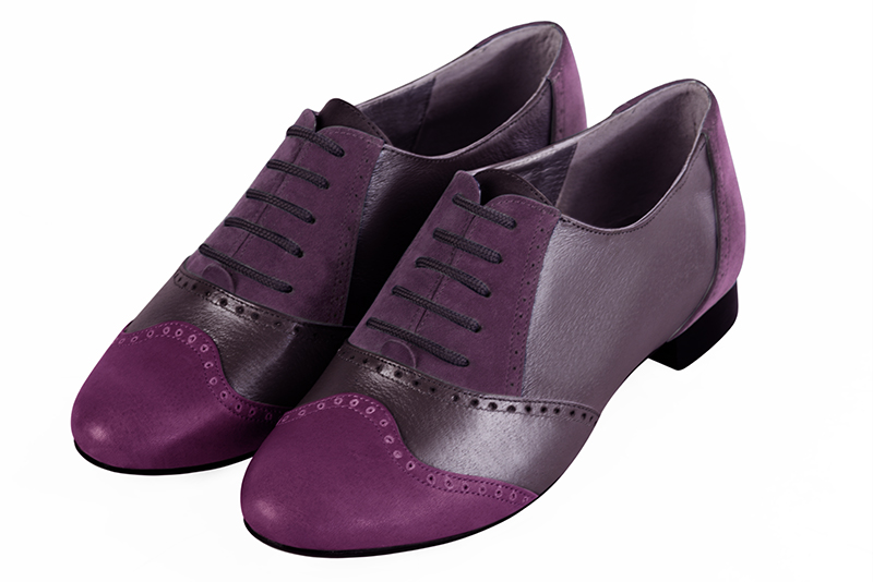 Mauve purple women's fashion lace-up shoes. Round toe. Flat leather soles. Front view - Florence KOOIJMAN